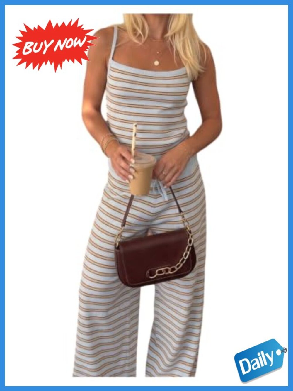 Striped Camisole and Flare Pants Set - 2 Piece Lounge Outfit